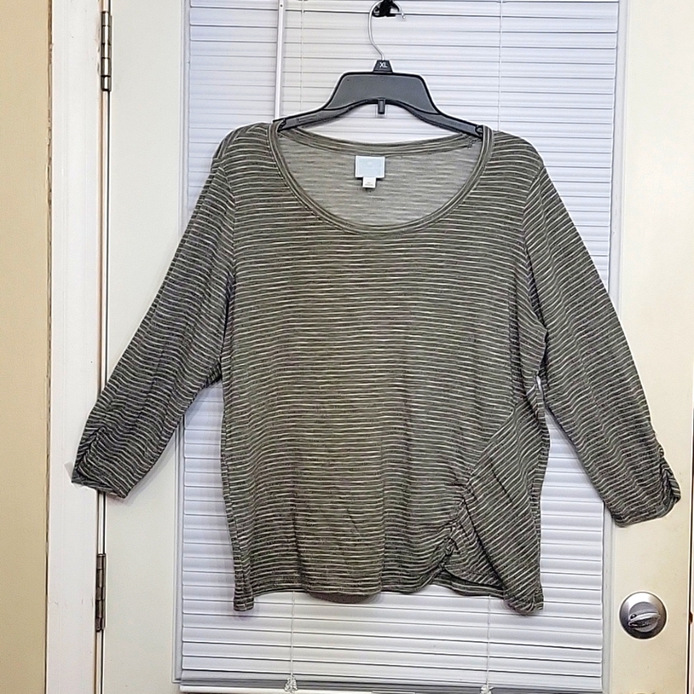 Cute olive green stripe top by Sunday from Dress Barn size xl